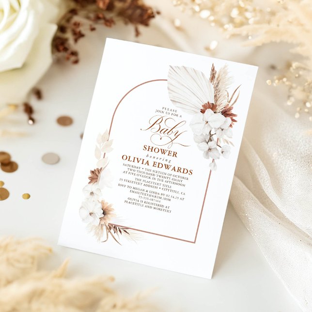 Convites Terracotta White Flowers Boho Elegante Chá de fral (Terracotta Baby Shower Invitations)