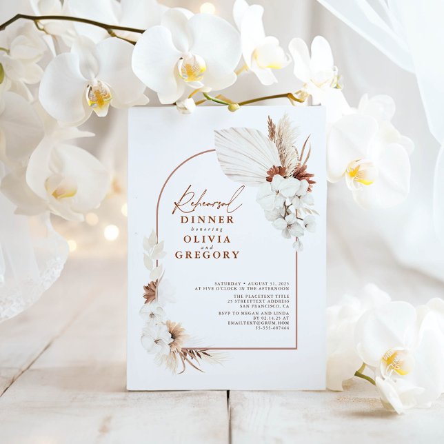 Convites Terracotta White Flowers Janto de Ensaio de Boho (White Orchids Terracotta Rehearsal Dinner Invitations)