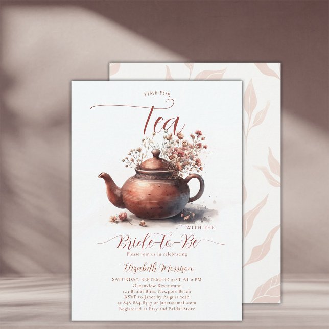 Convites Terracotta Wildflower Boho Chic Bridal Tea Chá (terracotta floral bridal shower tea invitation wildflowers watercolor elegant rustic earthy chic)