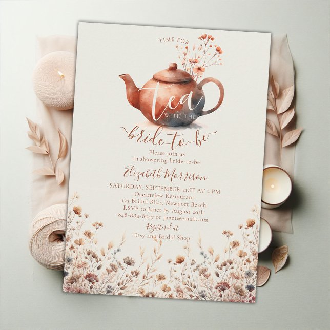 Convites Terracotta Wildflower Modern Bridal Tea Chá (terracotta floral bridal shower tea invitation wildflowers watercolor pattern elegant modern simple )