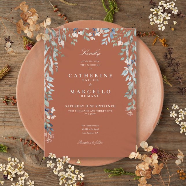 Convites Terracotta Wildflower Watercolor Casamento Floral (Terracotta Wildflowers Watercolor Floral Wedding Invitation)