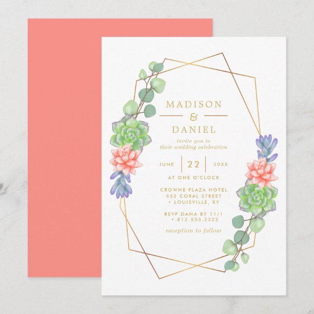 Convites Terrário de Suculentas com Aquarela para Casamento (Frente/Verso)