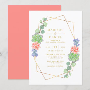 Convites Terrário de Suculentas com Aquarela para Casamento