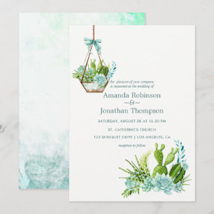 Convites Terrário de Vidro Aquarela Suculentas Casamento
