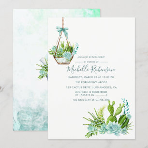 Convites Terrário de Vidro com Suculentas em Aquarela para