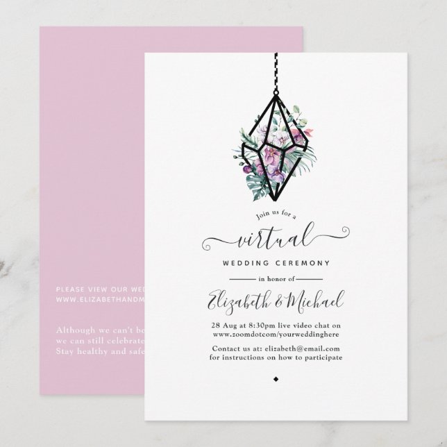 Convites Terrário Geométrico Casamento Virtual Floral Paste (Frente/Verso)