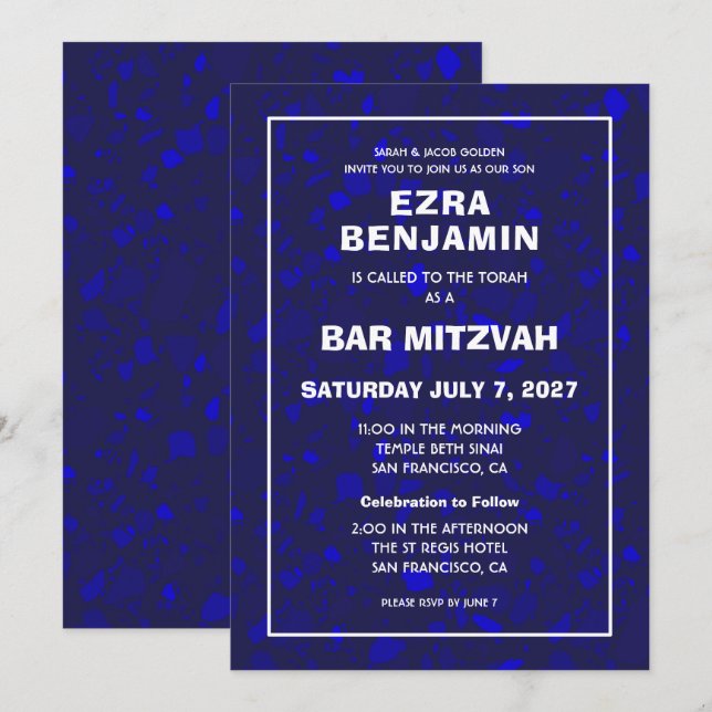 Convites Terrazzo Hand Desenhou Bar Personalizado Bat Mitzv (Frente/Verso)