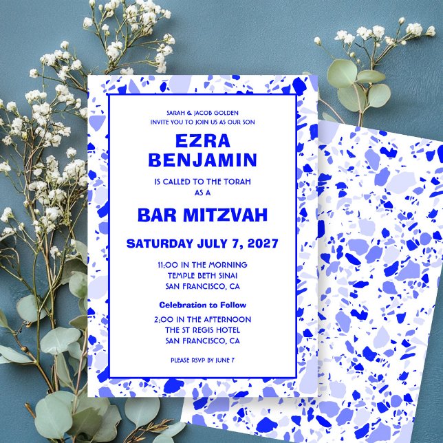 Convites Terrazzo Hand Desenhou Bar Personalizado Bat Mitzv (Terrazzo Hand Drawn Custom Bar Bat Mitzvah Invitation
)