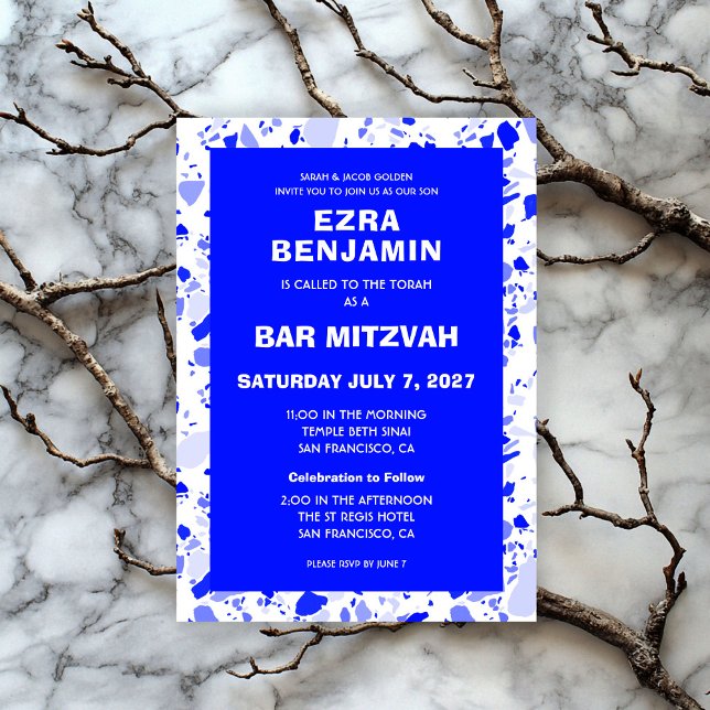 Convites Terrazzo Hand Desenhou Bar Personalizado Bat Mitzv (Terrazzo Hand Drawn Custom Bar Bat Mitzvah Invitation
)