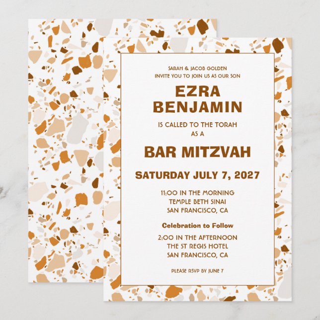 Convites Terrazzo Hand Desenhou Bar Personalizado Bat Mitzv (Frente/Verso)