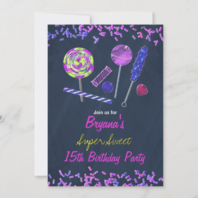 Convites Terreno de Doces de Lousa Doce Chalk Doodles Festa (Frente)