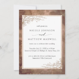 Convites Terrenos Aquarela, Flora Desenhada À Mão, Casament