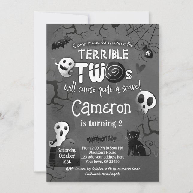 Convites Terrible Two Black & White Spooktacular Halloween (Frente)