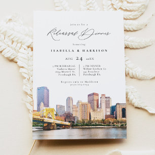 Convites Teste De Casamento De Skyline De Watercolor Pittsb