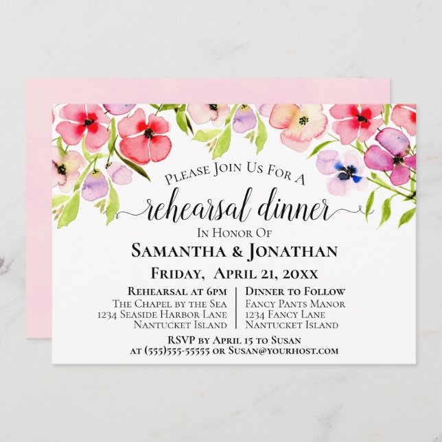 Convites Teste e Janto de Casamento de Flores Selvagens de  (Frente/Verso)