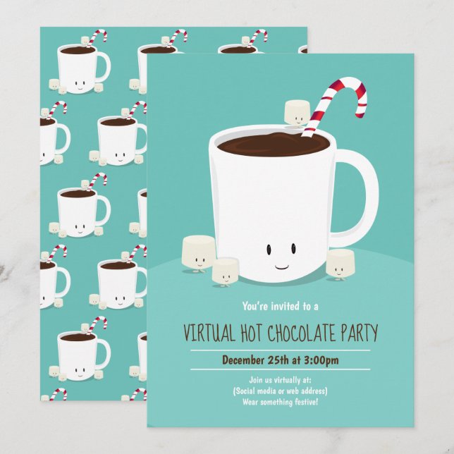 Convites Teto de Chocolate Quente de Festa de Natal Virtual (Frente/Verso)
