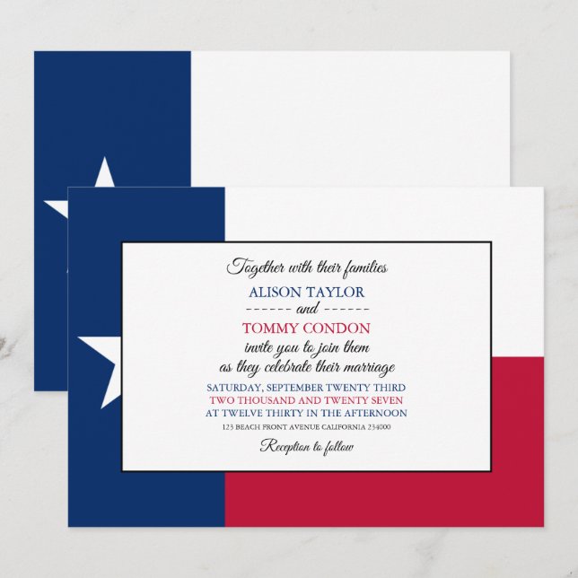 Convites Texan Flag, Flag of Texas Wedding (Frente/Verso)