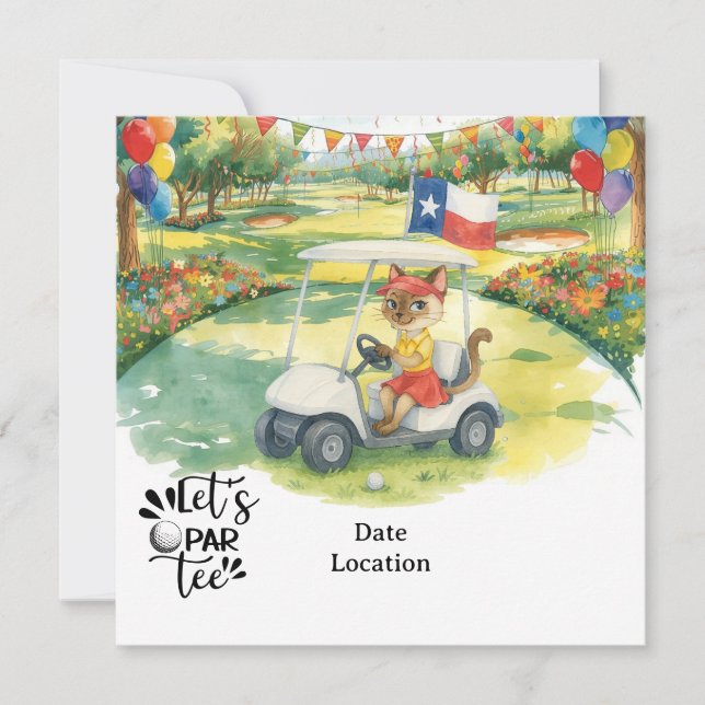 Convites Texas Birthday Themed for GOLFER Cat Lovers (Frente)