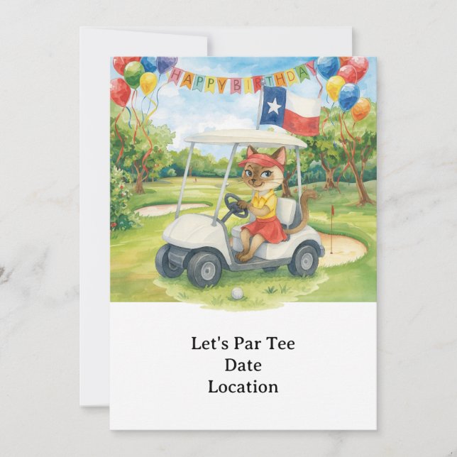 Convites Texas Birthday Themed for GOLFER Cat Lovers (Frente)