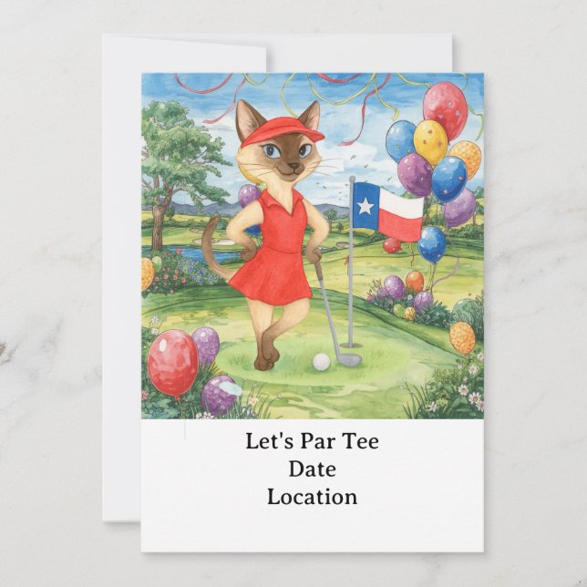Convites Texas Birthday Themed for GOLFER Cat Lovers (Frente)