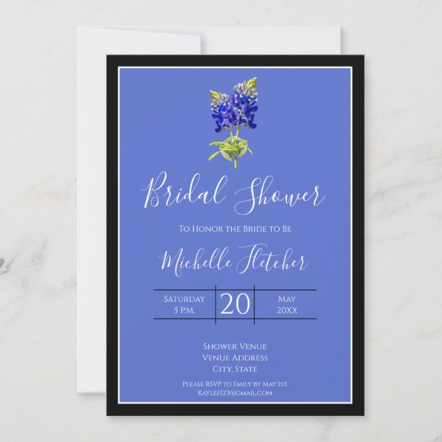 Convites Texas Bluebonnets em Blue, Spring Weds, Bridal (Frente)