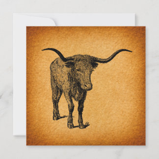 Convites Texas Longhorn Bull Rustic Vintage Western Art