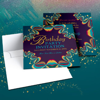 Convites Têxtil Borgonha Dourado Boêmio Tribal Renda Aniver
