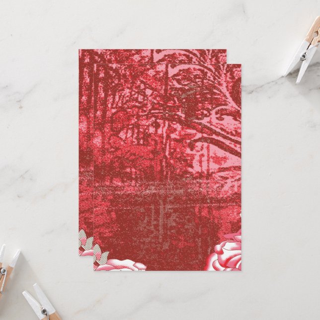 Convites Têxtil com padrão ricamente com vermelho vibrante  (Frente/Verso In Situ)