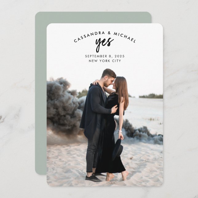 Convites Texto Arranjado Foto Sage Verde Casamento Salva a  (Frente/Verso)