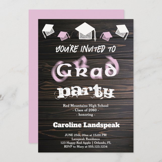 Convites Texto Blurry Cor-de-rosa pálido para o Partido da  (Frente/Verso)