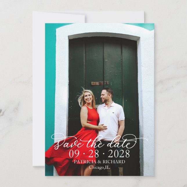 Convites Texto Branco Da Caligrafia Elegante - Salvar A Dat (Frente)