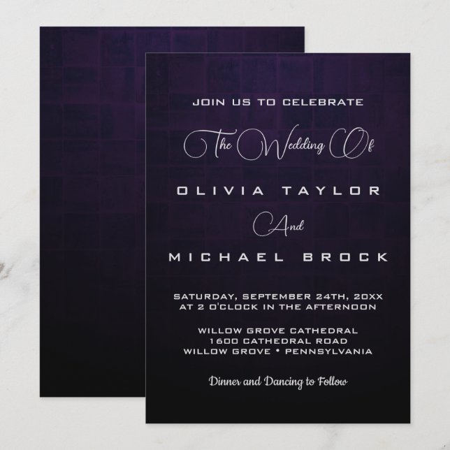 Convites Texto de prata elegante sobre o casamento de fundo (Frente/Verso)