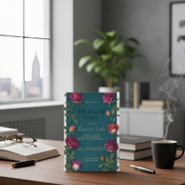 Convites Texto Dourado de Luxo Rosa Turquesa Escura Aposent