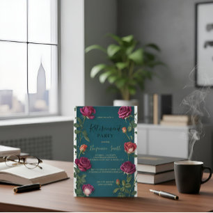 Convites Texto Dourado de Luxo Rosa Turquesa Escura Aposent