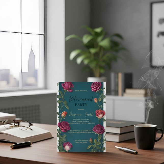 Convites Texto Dourado de Luxo Rosa Turquesa Escura Aposent (Criador carregado)