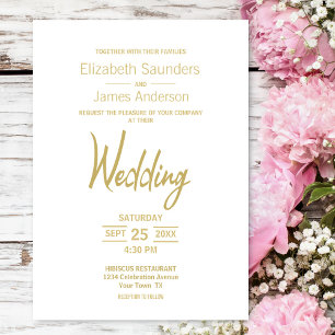 Convites Texto Dourado Elegante Casamento Branco