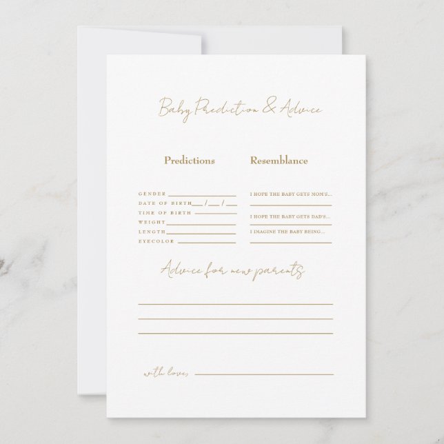 Convites Texto Dourado simples Predições para Bebês (Frente)