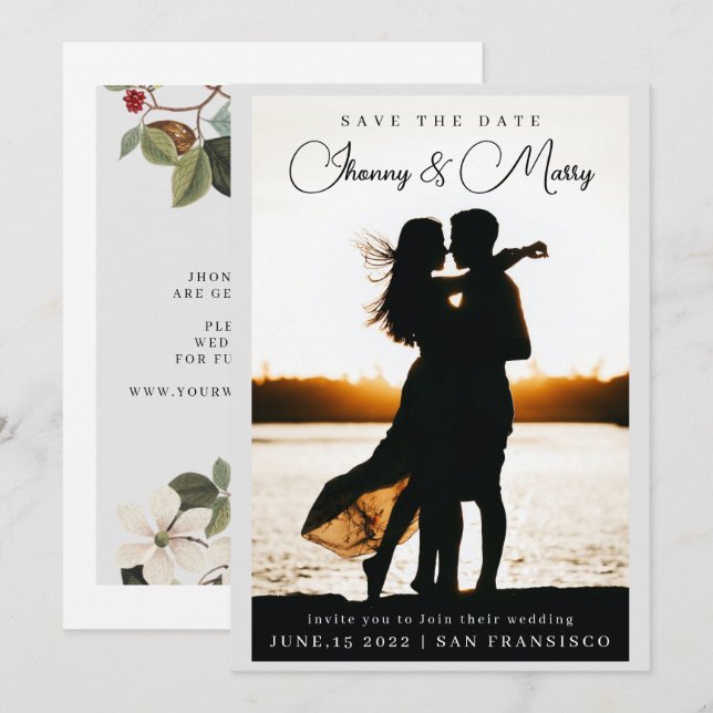 Convites Texto e Foto Simples e Elegante | Salve a data (Frente/Verso)