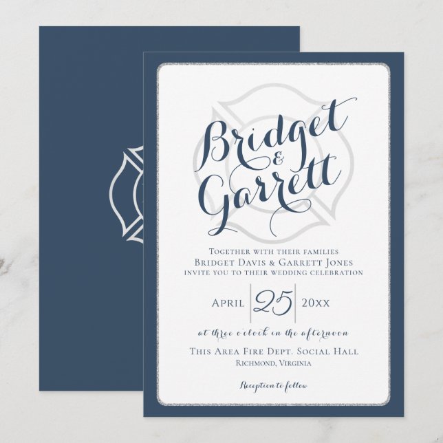 Convites Texto e Monograma do Designer de Combate a Fogo (Frente/Verso)