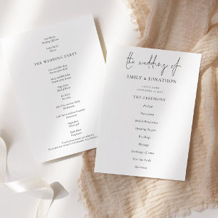 Convites Texto Elegante Programa de Casamento Branco Negro