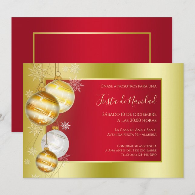 Convites Texto em espanhol com estilo Rubi e Dourado Natal  (Frente/Verso)