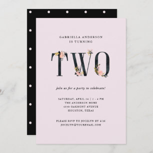 Convites Texto Floral Preto a Rosa Segunda Festa de aniver