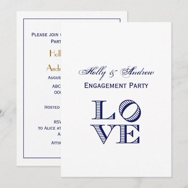 Convites Texto Gráfico do LOVE - Azul (Frente/Verso)