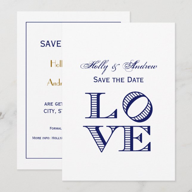 Convites Texto Gráfico do LOVE - Azul (Frente/Verso)