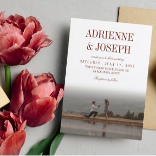 Convites Texto maroônico 2 em 1 Foto de Casamento