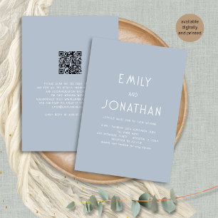 Convites Texto Minimalista Código QR Dusty Casamento Azul