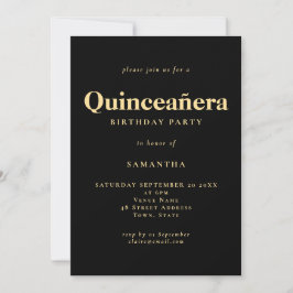 Convites Texto minimalista Dourado Quinceañera Aniversário
