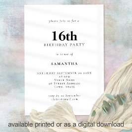 Convites Texto minimalista qualquer Festa de aniversário 16