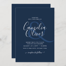 Convites Texto monocromático azul moderno apenas casamento