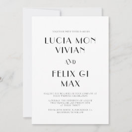Convites Texto Negrito Casamento Moderno Chic Branco e Pret